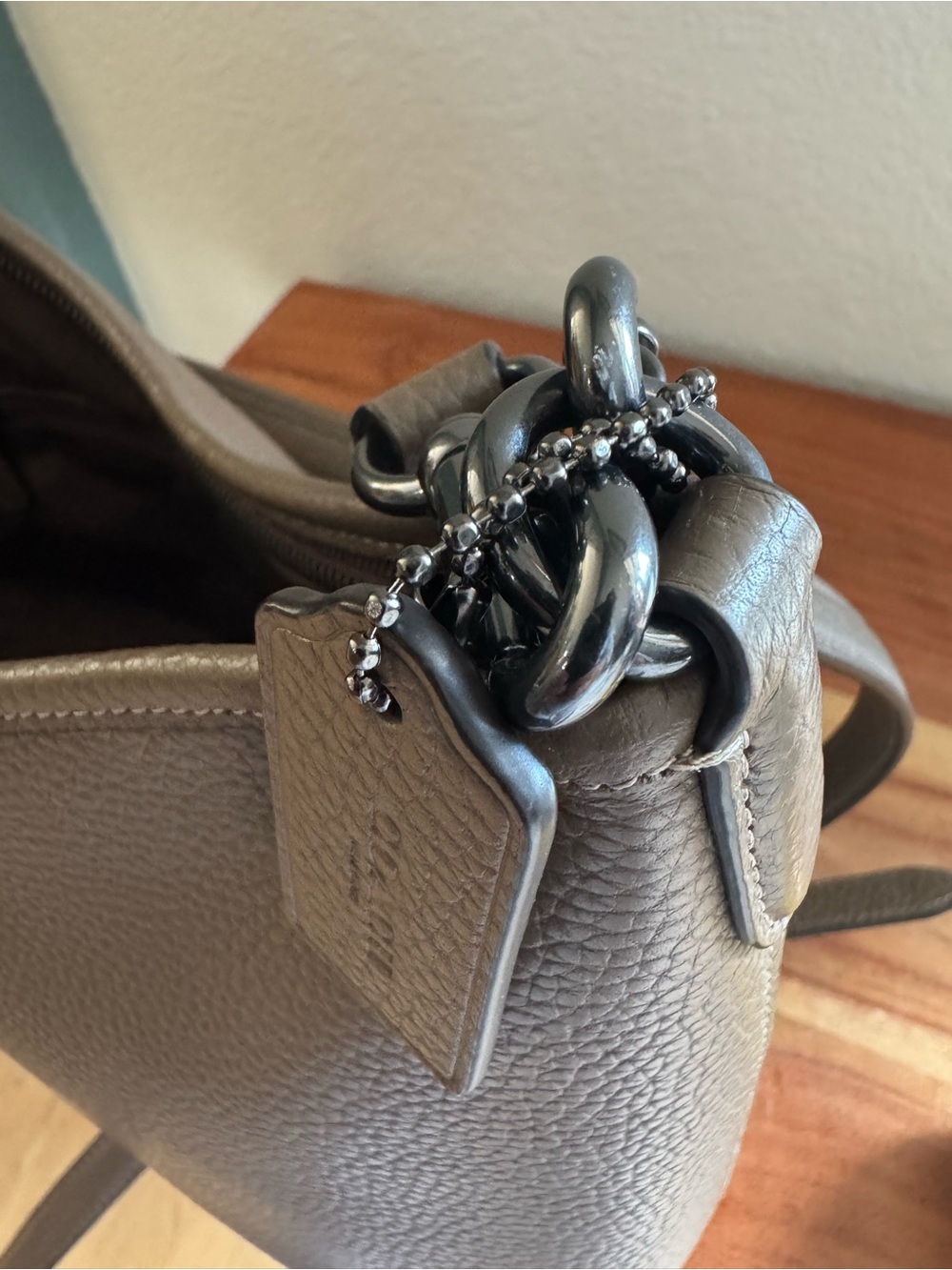 Coach Laurel Pebbled Leather Shoulder Bag in Dark Stone with gunmetal hardware - Picture 7 of 12